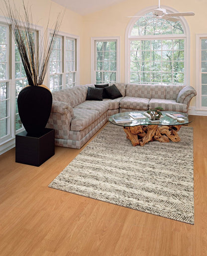 3' X 5' Gray And Ivory Wool Striped Handmade Area Rug