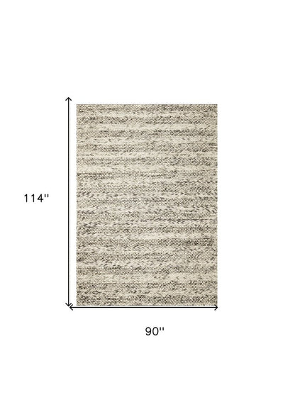 5' X 7' Gray And Ivory Wool Striped Hand Woven Area Rug