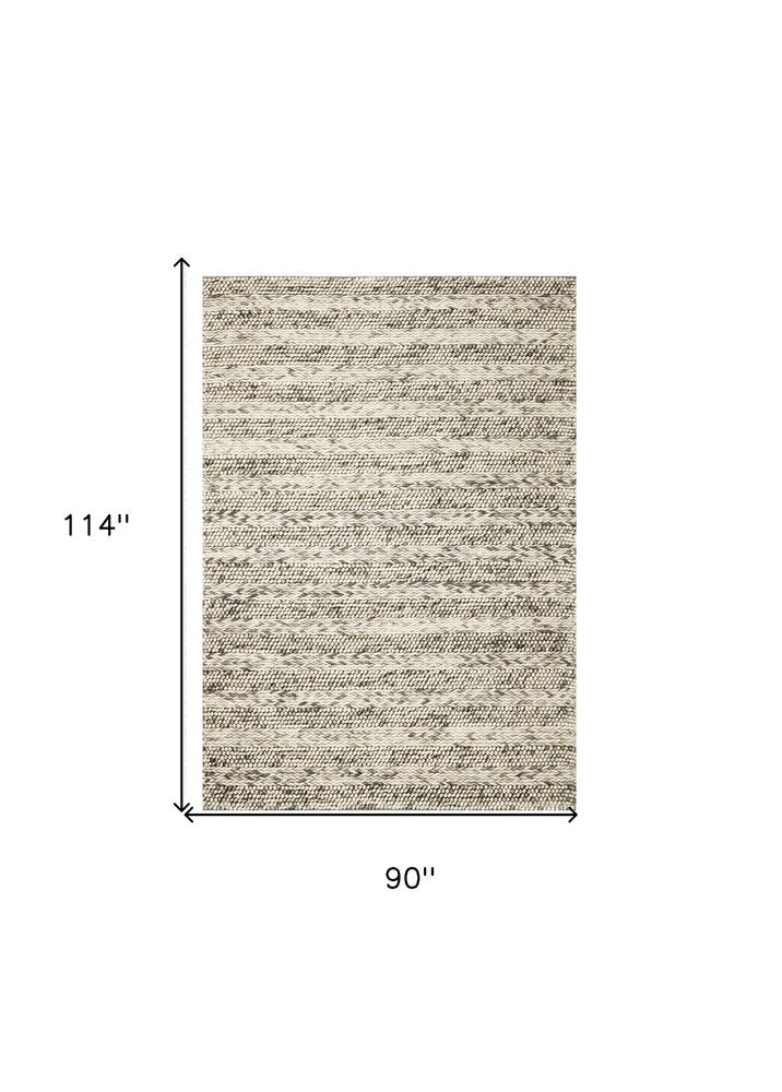 5' X 7' Gray And Ivory Wool Striped Hand Woven Area Rug