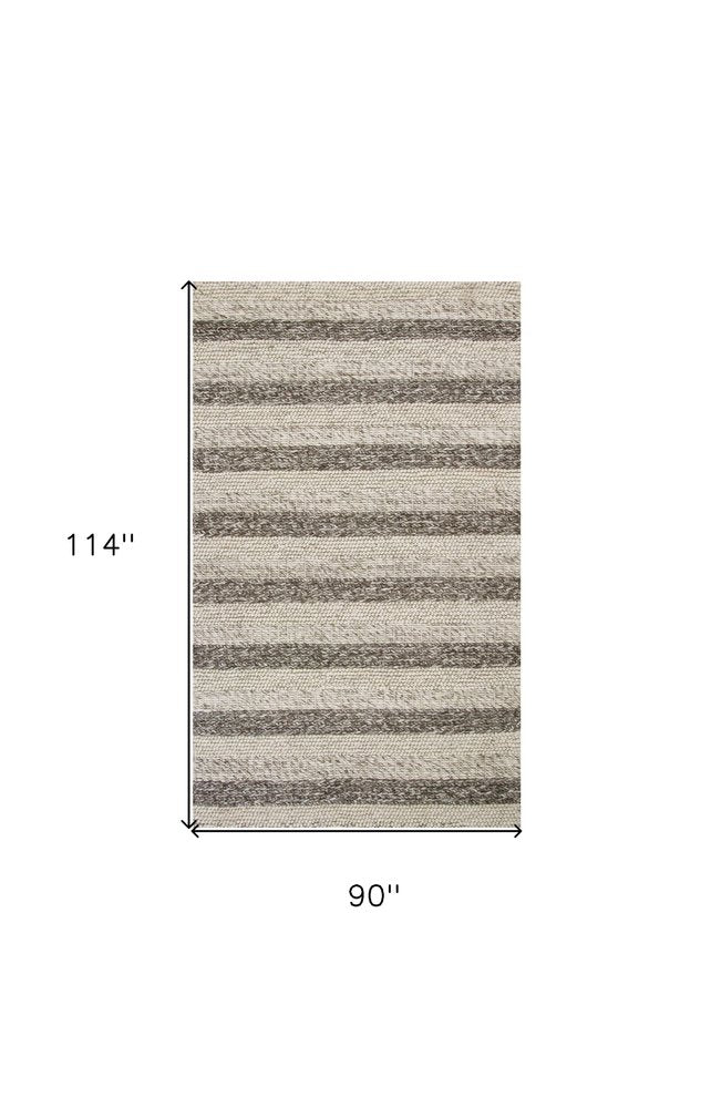 5' X 7' Brown Gray And Ivory New Zealand Lambs Wool Striped Hand Woven Area Rug