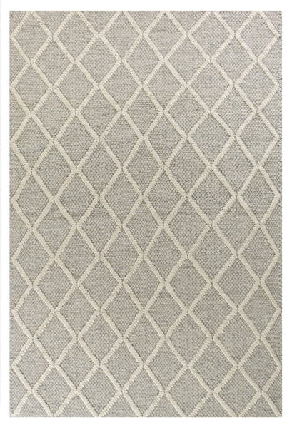 3' X 5' Gray And Ivory New Zealand Lambs Wool Diamond Area Rug