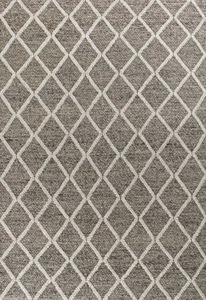 5' X 7' Dark Gray and Ivory Wool Diamond Hand Woven Berber Area Rug