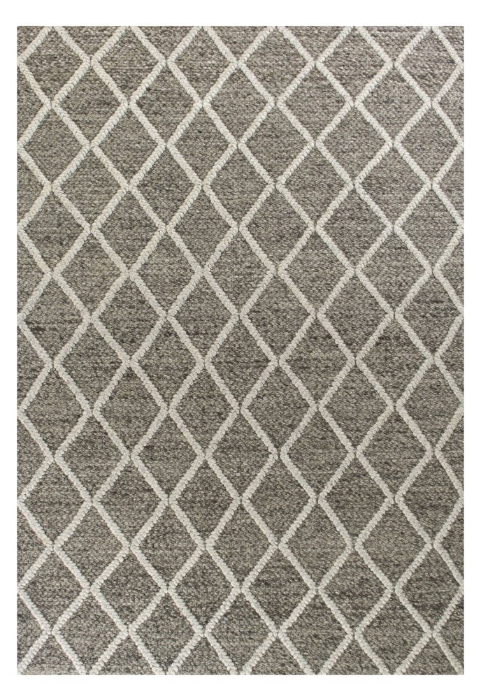3' X 5' Dark Gray And Ivory New Zealand Lambs Wool Diamond Hand Woven Area Rug