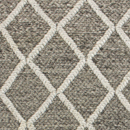 3' X 5' Dark Gray And Ivory New Zealand Lambs Wool Diamond Hand Woven Area Rug
