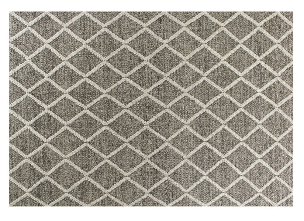 3' X 5' Dark Gray And Ivory New Zealand Lambs Wool Diamond Hand Woven Area Rug