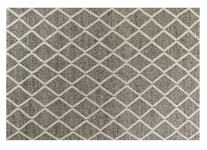 3' X 5' Dark Gray And Ivory New Zealand Lambs Wool Diamond Hand Woven Area Rug