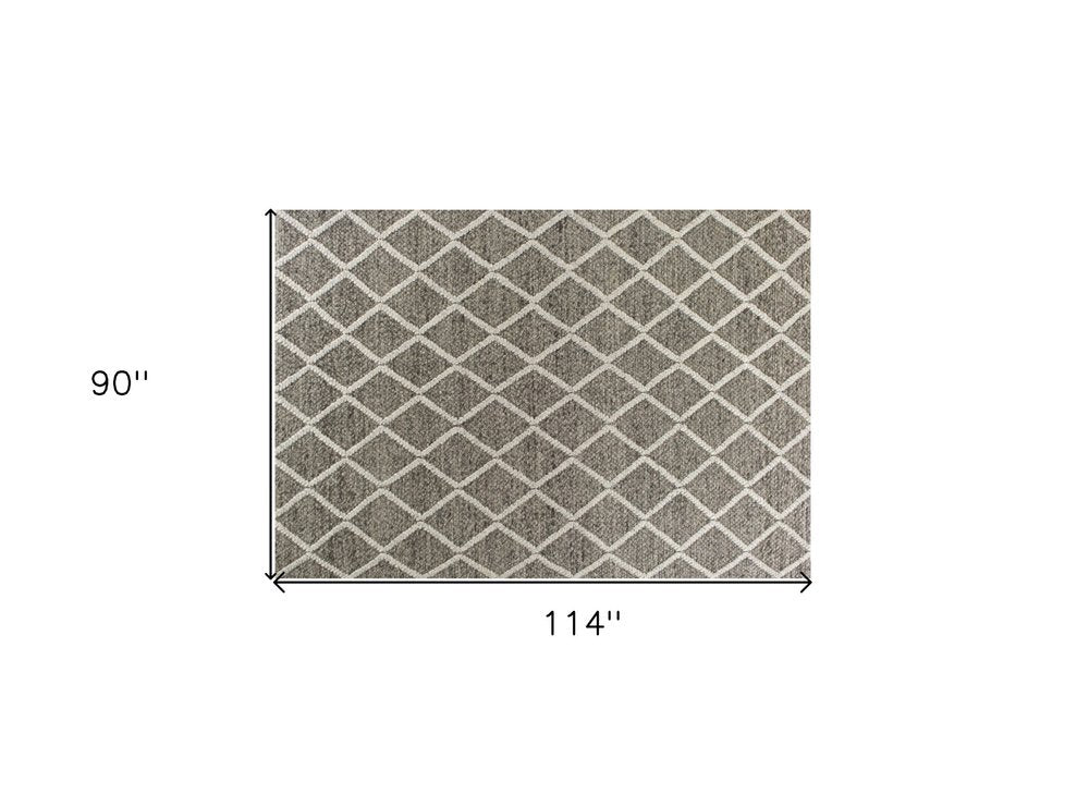 3' X 5' Dark Gray And Ivory New Zealand Lambs Wool Diamond Hand Woven Area Rug
