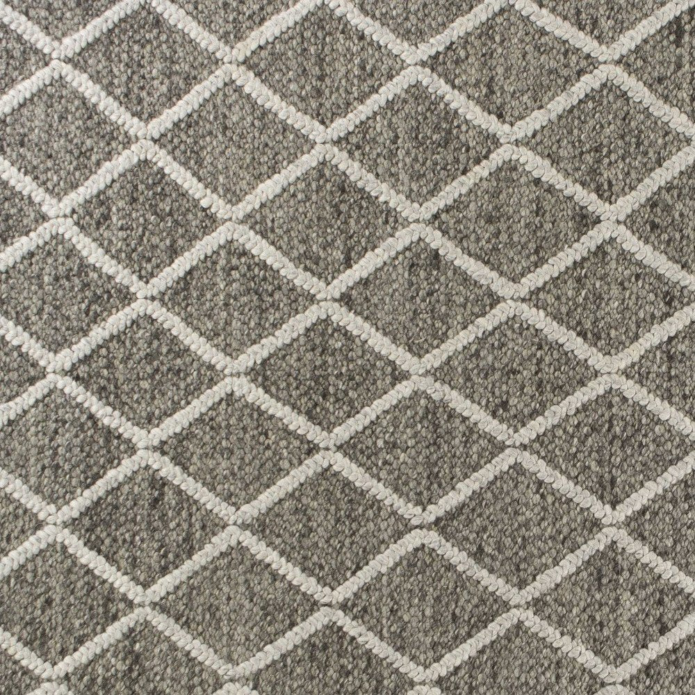 3' X 5' Dark Gray And Ivory New Zealand Lambs Wool Diamond Hand Woven Area Rug