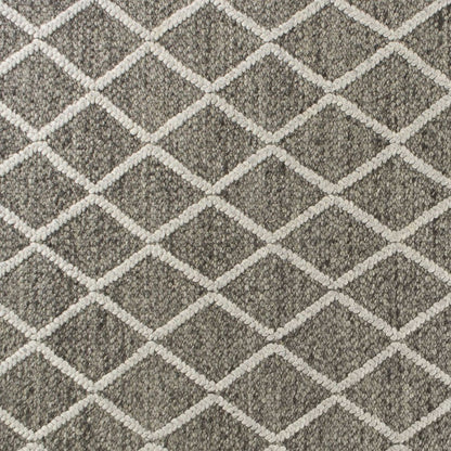3' X 5' Dark Gray And Ivory New Zealand Lambs Wool Diamond Hand Woven Area Rug