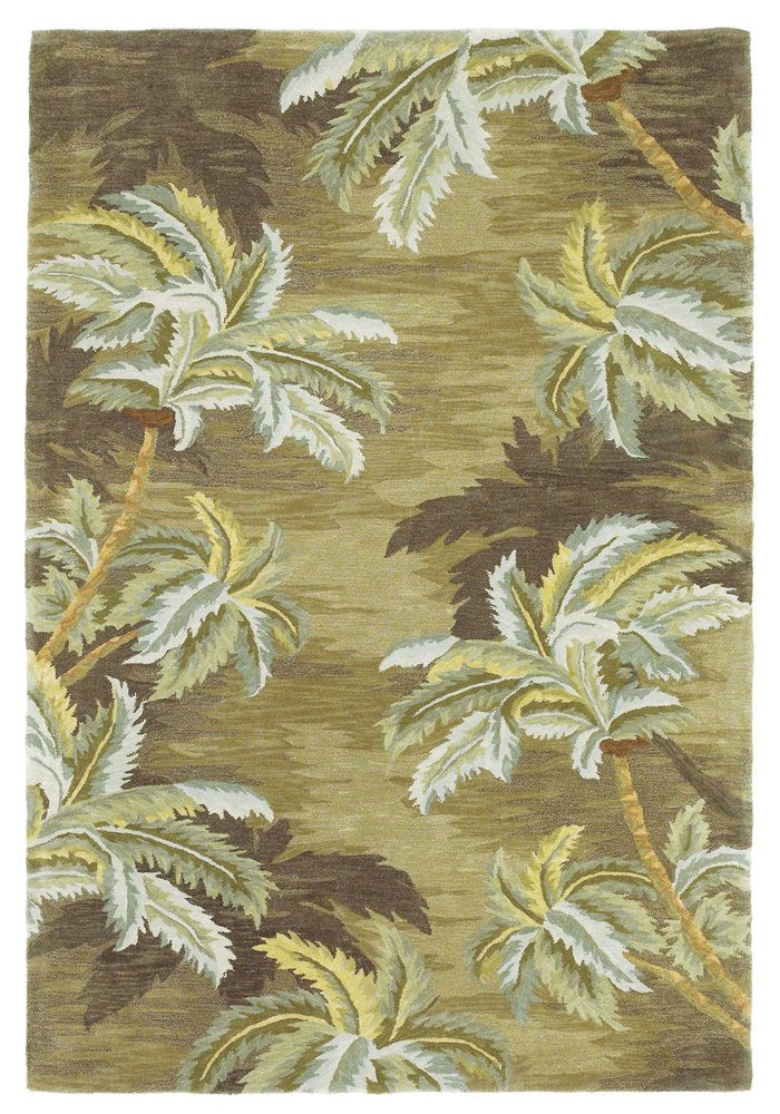 8' X 11' Moss Green And Yellow Wool Tropical Botanical Hand Tufted Area Rug