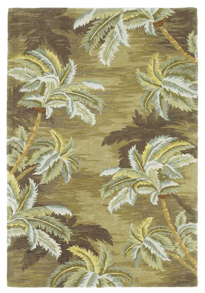 8' X 11' Moss Green And Yellow Wool Tropical Botanical Hand Tufted Area Rug