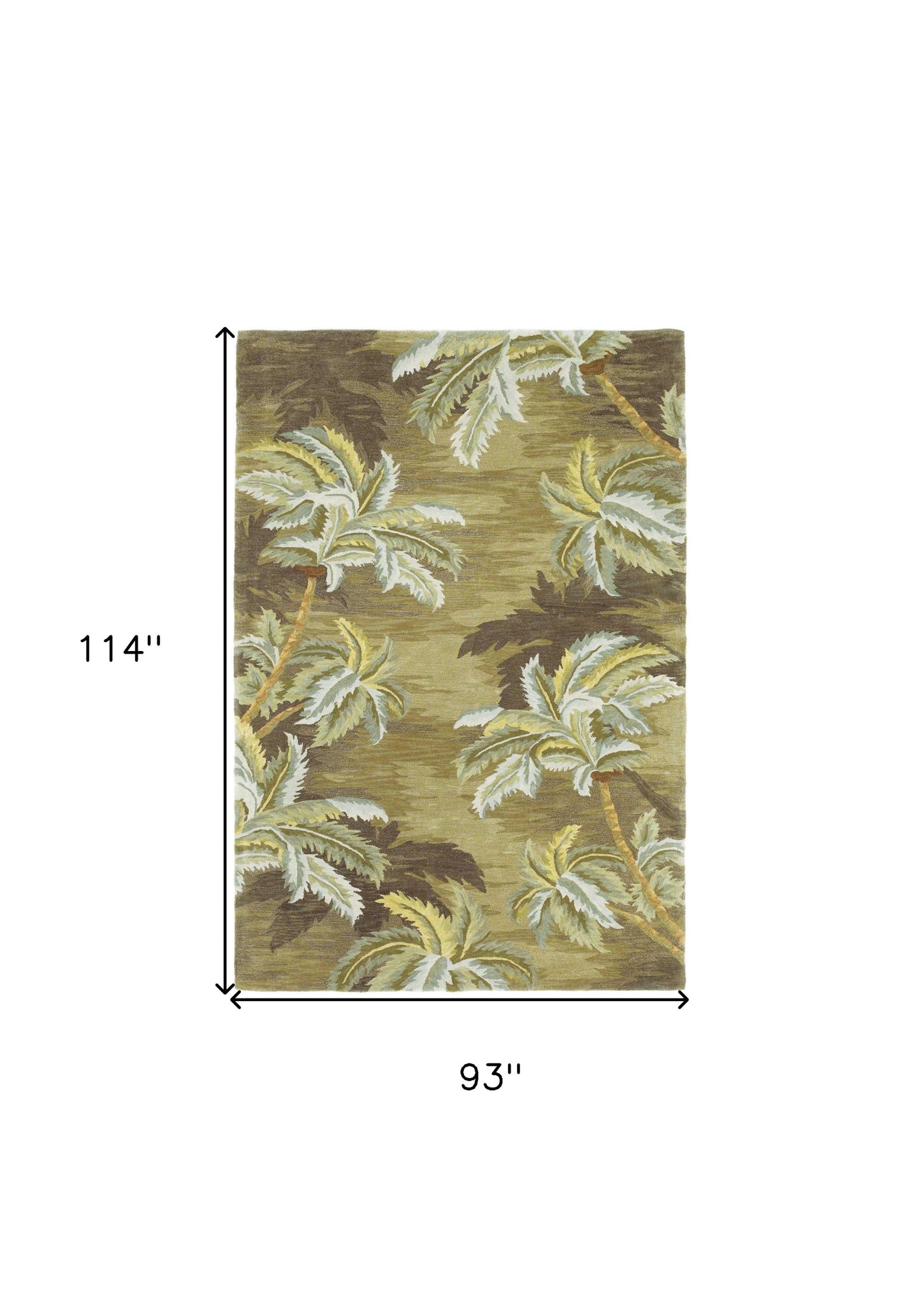 8' X 11'  Wool  Moss Green Palm Trees Area Rug