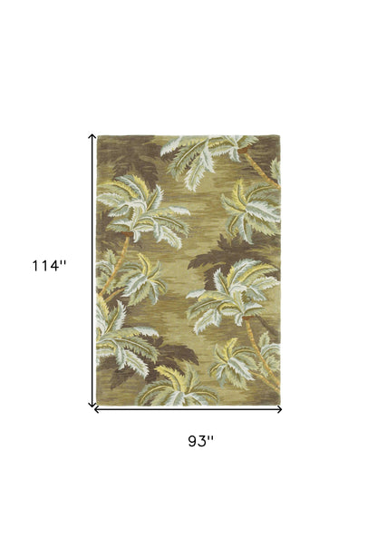 8' X 11'  Wool  Moss Green Palm Trees Area Rug