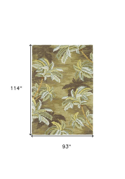 8' X 11' Moss Green And Yellow Wool Tropical Botanical Hand Tufted Area Rug