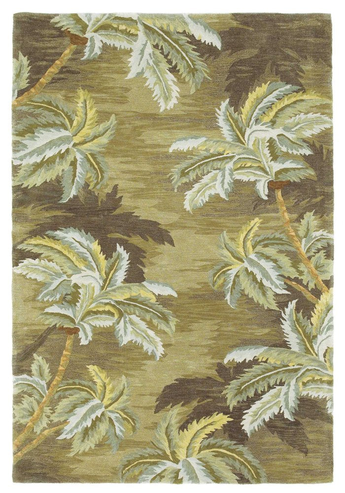 8' X 11' Moss Green And Yellow Wool Tropical Botanical Hand Tufted Area Rug