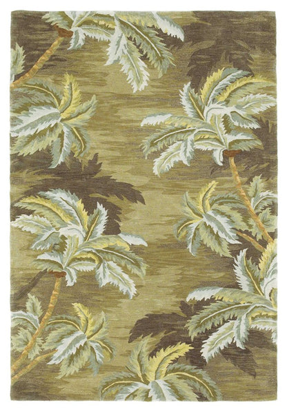 8' X 11' Moss Green And Yellow Wool Tropical Botanical Hand Tufted Area Rug