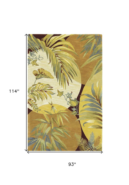 4' X 6' Coral Green And Ivory Wool Tropical Botanical Hand Tufted Area Rug