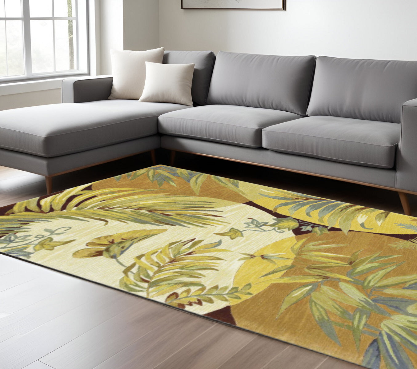 4' X 6' Coral Green And Ivory Wool Tropical Botanical Hand Tufted Area Rug