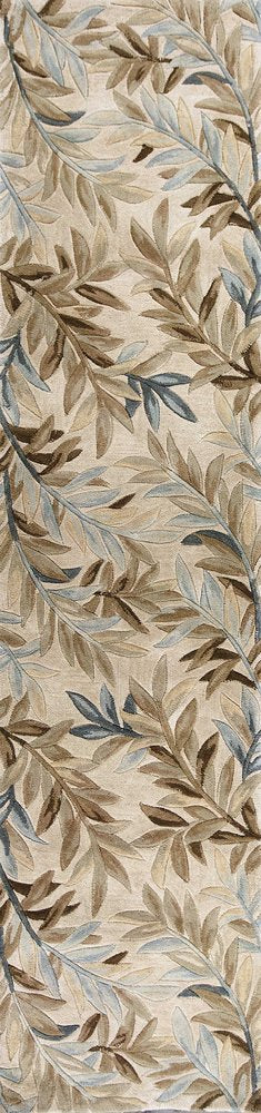 7' X 9' Ivory Brown And Blue Wool Botanical Leaves Hand Tufted Area Rug