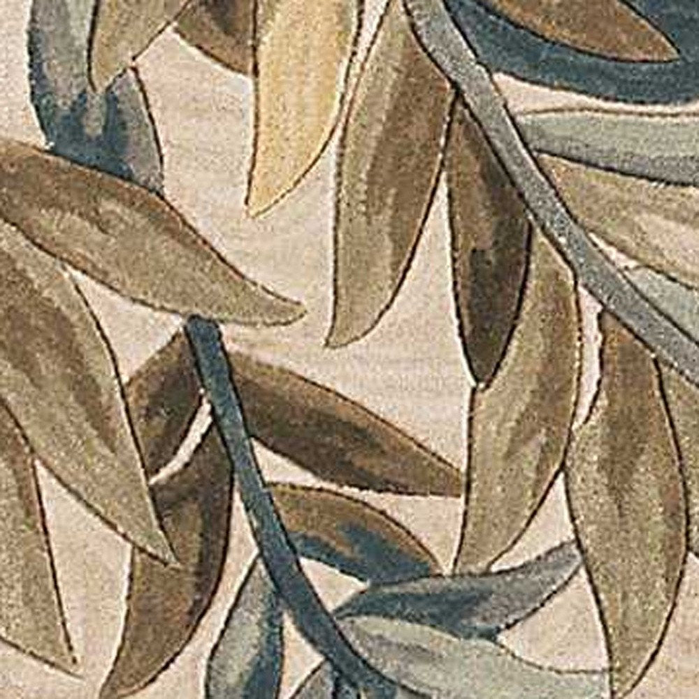7' X 9' Ivory Brown And Blue Wool Botanical Leaves Hand Tufted Area Rug