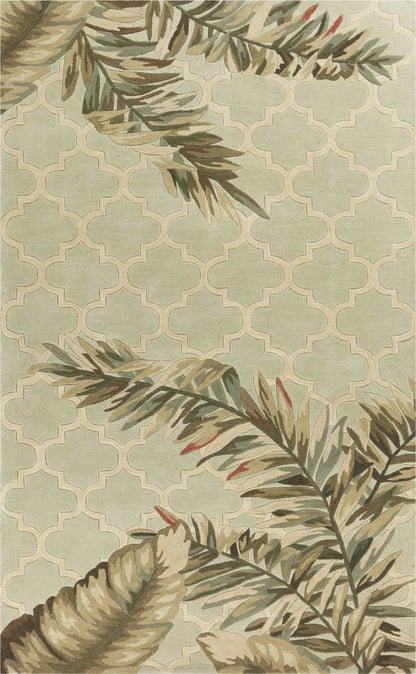 5' X 8' Sage Taupe And Green Wool Tropical Botanical Hand Tufted Area Rug