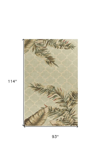 9' X 12' Sage Taupe And Green Wool Tropical Botanical Hand Tufted Area Rug