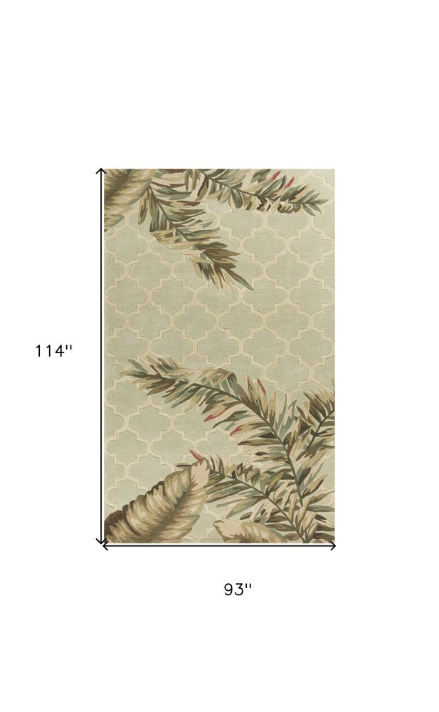 9' X 12' Sage Taupe And Green Wool Tropical Botanical Hand Tufted Area Rug