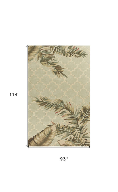 9' X 12' Sage Taupe And Green Wool Tropical Botanical Hand Tufted Area Rug