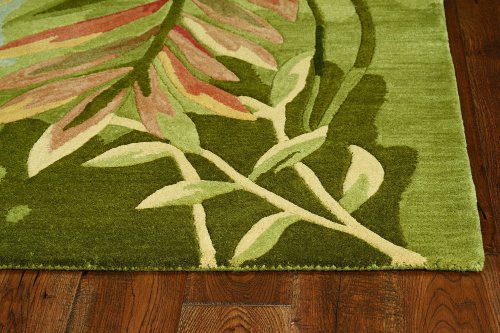 8' X 10' Blue And Green Wool Tropical Botanical Hand Tufted Area Rug