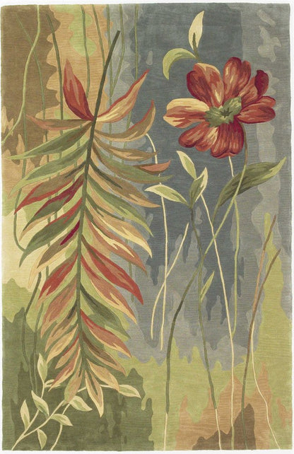 8' X 10' Blue And Green Wool Tropical Botanical Hand Tufted Area Rug