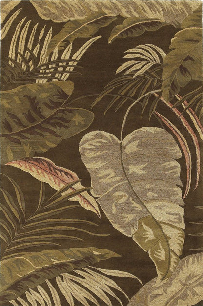 8' X 10' Brown And Beige Wool Botanical Leaves Hand Tufted Area Rug