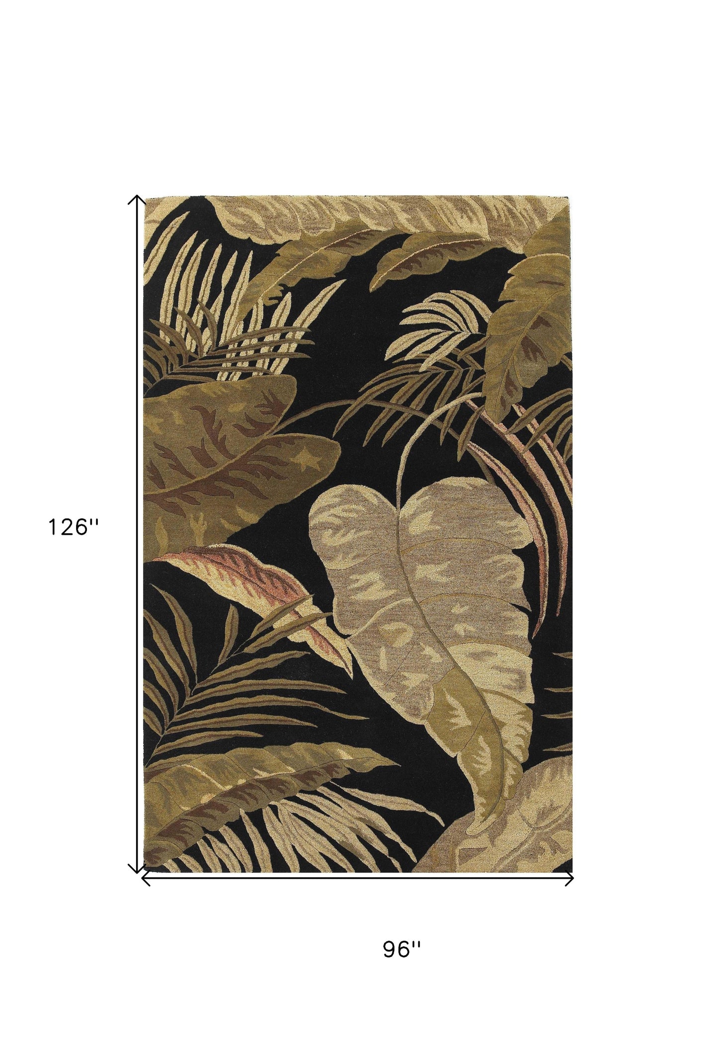 8' X 11' Midnight Black Hand Tufted Tropical Leaves Indoor Area Rug