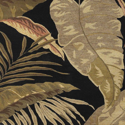 8' X 11' Midnight Black Hand Tufted Tropical Leaves Indoor Area Rug