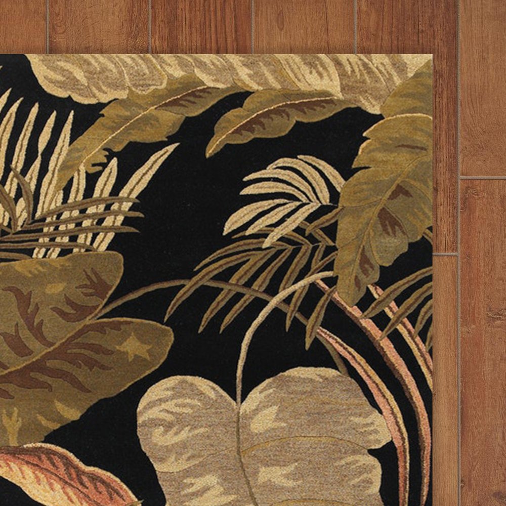 5' X 8' Black Beige And Brown Wool Botanical Leaves Hand Tufted Area Rug