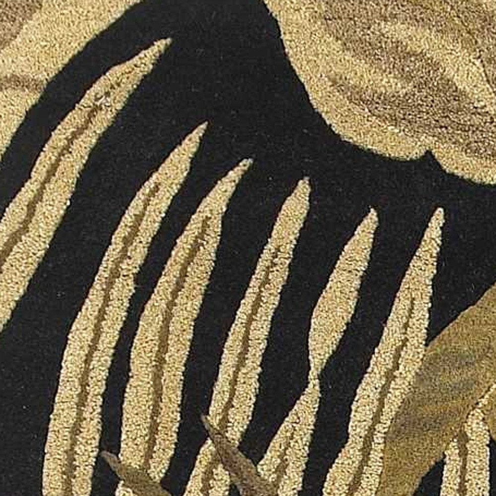 8' X 11' Black Beige And Brown Wool Botanical Leaves Hand Tufted Area Rug