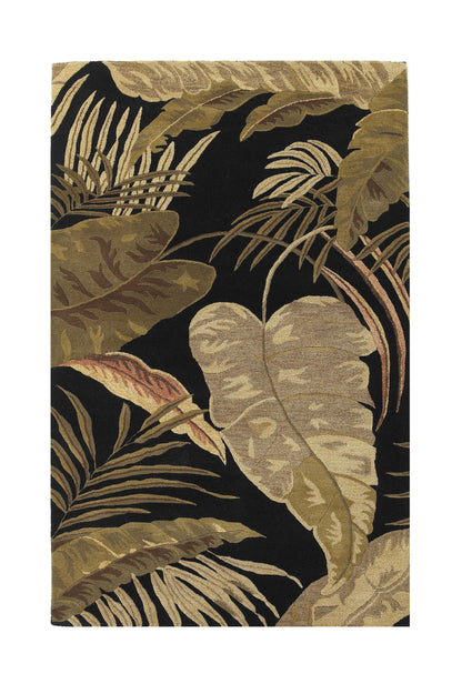 8' X 11' Midnight Black Hand Tufted Tropical Leaves Indoor Area Rug