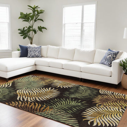 3' X 5' Espresso Fern Leaves Wool Area Rug