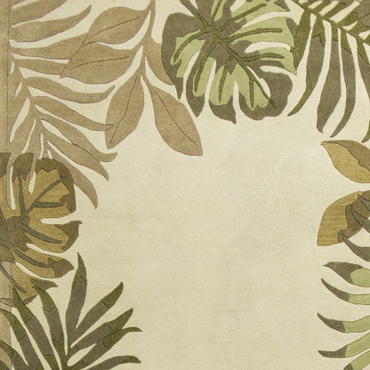 5' X 8' Ivory Hand Tufted Bordered Tropical Leaves Indoor Area Rug