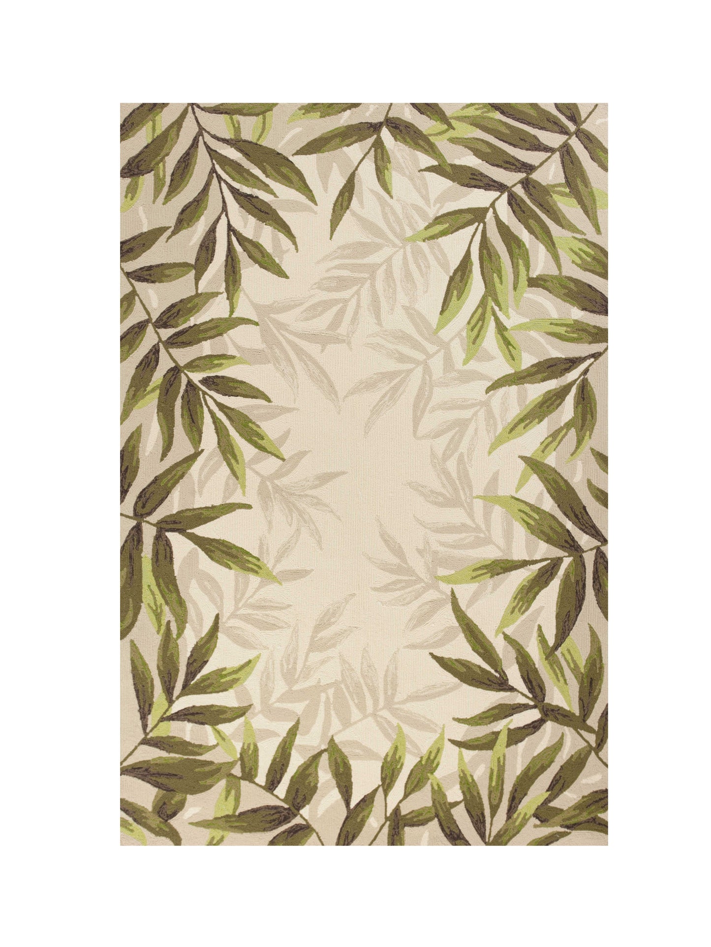 5' X 8' Ivory Hand Tufted Bordered Tropical Leaves Indoor Area Rug