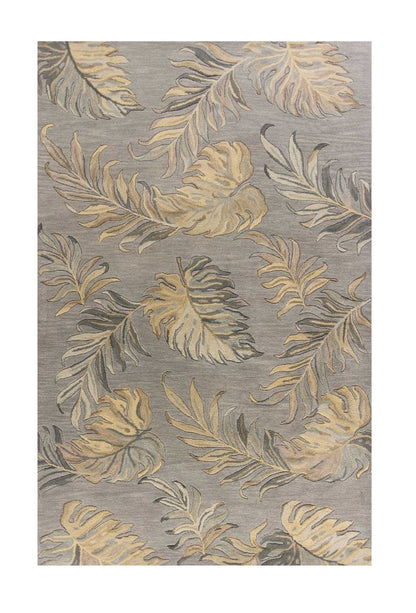 5' X 8' Gray And Taupe Wool Botanical Leaves Hand Tufted Area Rug