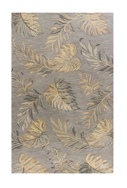 5' X 8' Gray And Taupe Wool Botanical Leaves Hand Tufted Area Rug