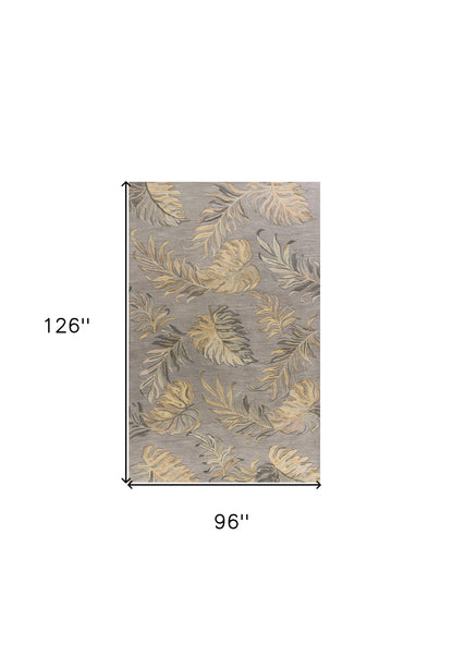 5' X 8' Gray And Taupe Wool Botanical Leaves Hand Tufted Area Rug
