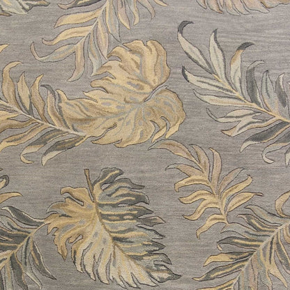 5' X 8' Gray And Taupe Wool Botanical Leaves Hand Tufted Area Rug