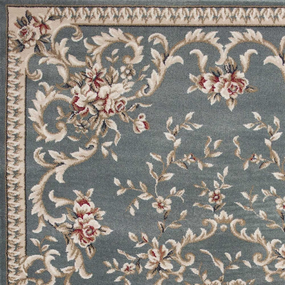 9' X 12' Slate Blue And Red Floral Medallion Area Rug