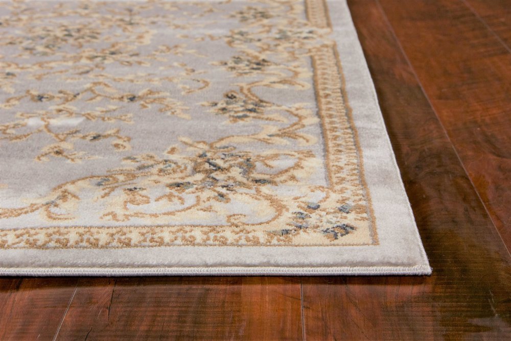 9' X 12' Light Gray Green And Tan Floral Medallion Area Rug