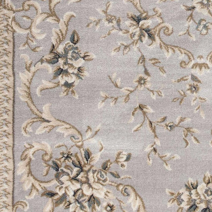 9' X 12' Light Gray Green And Tan Floral Medallion Area Rug