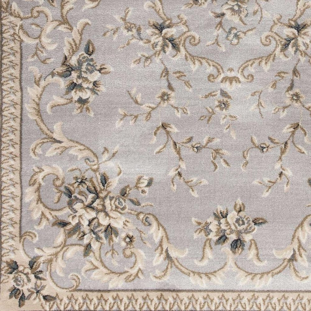 8' Light Gray Green And Tan Floral Medallion Round Rug