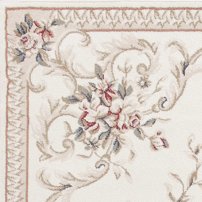 9' X 12' Ivory Red And Green Floral Medallion Area Rug