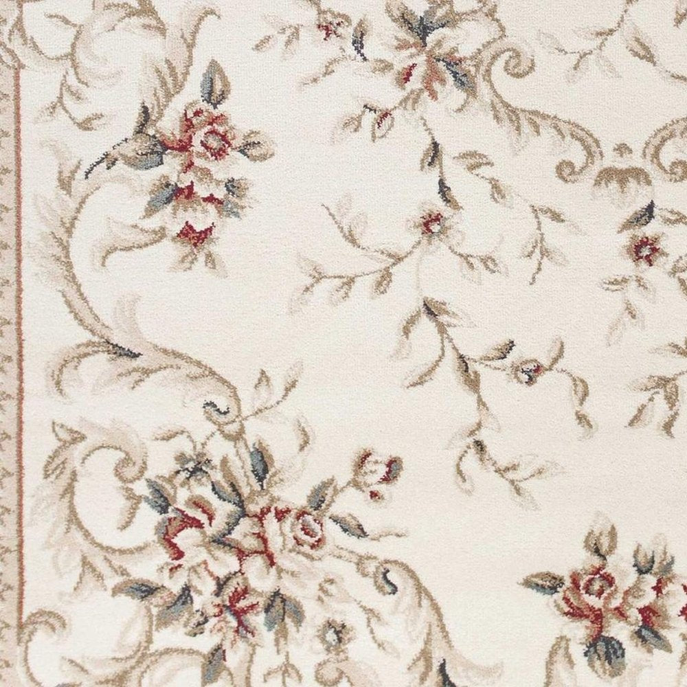 9' X 12' Ivory Red And Green Floral Medallion Area Rug