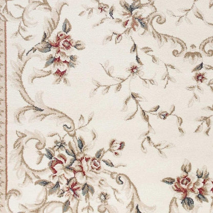 8' Ivory Red And Green Floral Medallion Round Rug